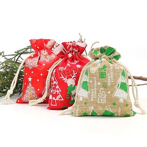 2021 Sacchetti regalo di Natale 9*12cm Sacco di Babbo Natale Borsa con coulisse Albero di Natale Renne Sacco Borse Regalo per bambini Sacchetti di caramelle BH1679 TQQ