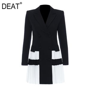 DEAT nuova moda estiva abbigliamento in maglia con intaglio colori di successo giacca a doppio petto pieghettata patchwork WL38701L 201201