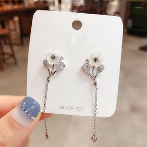 Dangle Avize Üstün Zirkon Kristal Kolye Doğal Kabuk Çiçek Damla Küpe Beyaz Altın Renkli Kadınlar Brincos Jewelry1