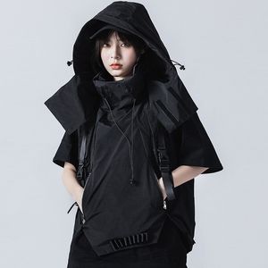 Michalkova Trending 제품 전술 유틸리티 조끼 Streetwear 남자 의류 검은 재킷 후드 루스와 편안한 201119