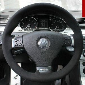 For VW VOLKSWAGEN R36 DIY Hand Sewing Steering Wheel Cover Black Suede comfortable touch anti-slip design car accessories