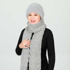 New Winter Women Hat Scarf Set Mom Hat and Scarf Set Plus Velvet Fur Winter Knitted Long Women Warm Bucket