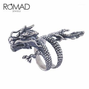 Pierścienie zespołu Punk Animal Dragon Pierścień 100% Real 925 Sterling Silver Dla Mężczyzn Kobiety Vintage Retro Party Unisex Jewelry Z41