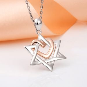 925 Sterling Silver Rose Gold Heart Hexagonal Star Pendant Necklace 2020 Female Fine Jewelry Gift Support Wholesale Q0531