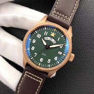 41mm mens relógio relógio de pulso de pulseira 327101 MJ271 Bronze Bronze Case XF Melhor Edição Verde Dial Genuine Leather Strap Miyota 9015 Automático