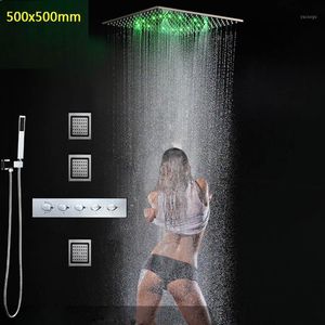 Set doccia a pioggia termostatica a nebbia 3 pezzi Miscelatore a colori a LED Soffione a soffitto da 20 