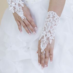 Hot Sale High Quality Write Fingerless Short Paragraph Elegant Rhinestone Bridal Wedding Gloves Wholesale Free Shipping