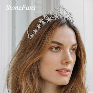 Stonefans Baroque Bridal Hair Accessories Star Crown Wedding Headband Silver Color Rhinestone Tiara Banquet Party Jewelry Clips Barrettes