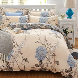 المنسوجات المنزلية مجموعة مفروشات أغطية السرير تشمل غطاء لحاف السرير ورقة السرير المعزي مجموعات الفراش السرير الكتان Y200111