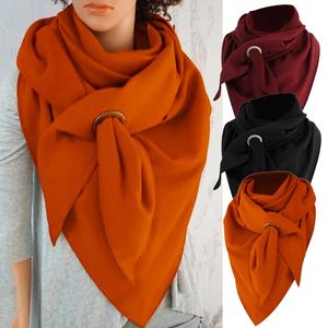 Scarves Fashion Solid Women Scarf Button Soft Wrap Casual Warm Retro Female Multi-purpose Shawls Christmas Accessies Foulard