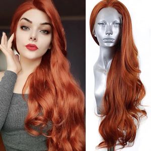 long Body Wave Synthetic Lace Front Wig Heat Resistant Orange Wigs Free Part copper red auburn Glueless Wigs For Black Women Cosplay