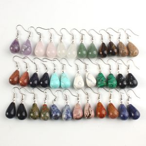 New Summer Women Jewelry Natural Reiki Chakra Stone Dangle Earrings Tear Pendant Water Drop Earring White Purple Crystal Dangler Gift