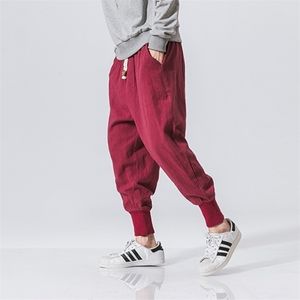 Mrgb män bomull linne jogger byxor streetwear casual man harem byxor solid färg lastbyxor överdimensionerade herrkläder 220311