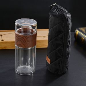 230ml Glass Water Bottle With Bag High Borosilicate Double layer Tea Water Bottle Infuser Tumbler Drinkware Smart Bottles 201105