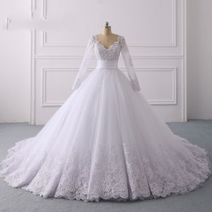 2022 Empire Waist Wedding Dress With Poet Long Sleeves Classic V-neck Lace Applique Beads Sequin Ribbon Pleated Bridal Wedding Dre3149