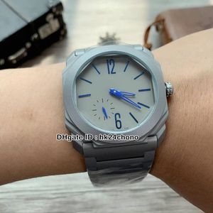 New Octo Finissimo Titanium Case 102945 Automatic Mens Watch Grey Dial Blue Hour Markers And Pointers Gents Sport Watches Folding Clasp