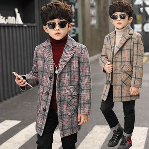 Children's woolen coat 4-11 years old boys long trench boys plaid coat outside Children's Cotton and linen blend