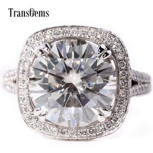 TransGems 5 Carat Lab Grown Diamond Wedding Engagement Ring with Lab Diamond Accents Solid 14K White Gold for Women Y200620