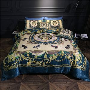 Böhmen Boho Style Luxury Egyptisk Bomull Silky Bedding Set Queen King Size 6pieces Quilt / Duvet Cover Bedsheet Set Pillowcase T200706