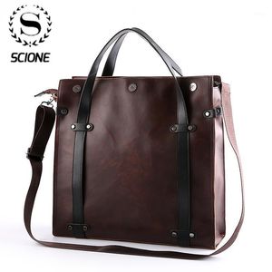 Scione Herren Aktentasche Crazy Horse PU Leder Handtasche Business Office File Bag Vintage Messenger Bags Casual Arbeit Tote1