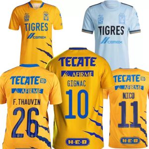 Мексика Tigres uanl GIGNAC Мужская футбольная майка дома Желтая выездная голубая Версия вратаряРодригес Лопес Гусман футболки 21 22