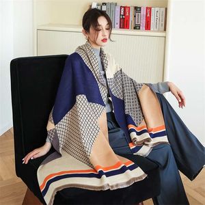 Design Print Winter Scarf Women Pashmina Cashmere Shawls and Wraps Thick Warm Blanket Scarves for Female 220106