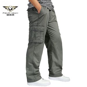 メンズ夏の貨物パンツビッグトールメンズカジュアルな多くのポケット緩い仕事のズボン男性ストレートズボンプラスサイズの服4xl 5xl 6xl LJ201007