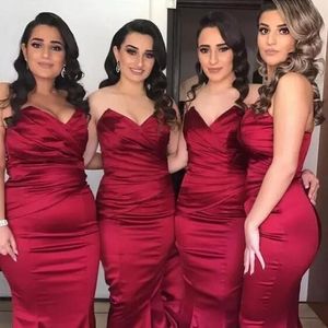 2021 Burgundy Mermaid Bridesmaid Dresses Sexy Sweetheart Sweep Train Maid Of Honor Gowns Backless Elegant Wedding Guest Party Dres3189
