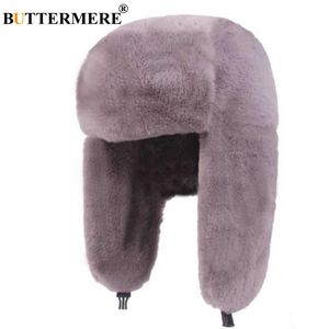 BUTTERMERE Fur Caps Women Bomber Hats Pink Winter Hat Russian Female Thicker Warm Solid Soft Windproof Ear Flap Ushanka Hat 201019