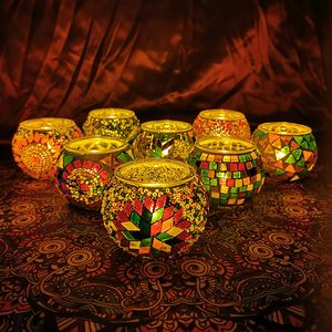 터키 촛대 손 전사 유리 모자이크 캔들 홀더 클래식 수공예 장식 낭만적 인 촛불 컵
