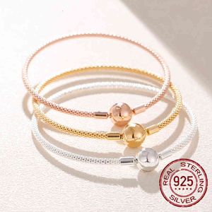 Vero argento sterling 925 perline braccialetto a catena serpente filo in oro rosa adatto gioielli da donna originali con ciondolo pandra 2022