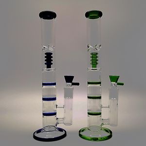 Water Glass Bong Green Blue Triple Honeycomb Perc Oil Dab Rigs Birdcage Percolator 18mm Female Joint With Bowl HR316