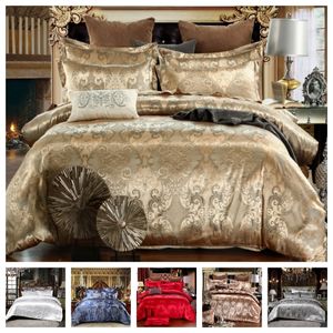 Lyx 2 / 3PCS sängkläder Satin Jacquard Duvet Cover Sets 1 Quilt Cover + 1/2 Pillowcases US / EU Size Single Twin Full Queen King 201127