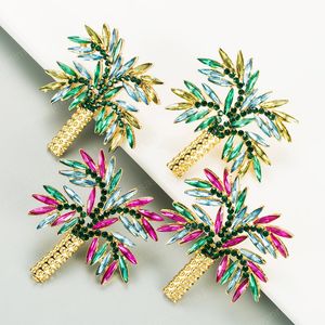 Elegant Korean Color Crystal Coconut Tree Stud Earrings Luxury Rhinestone Padded Statement Earrings Female Party Jewelry Brincos