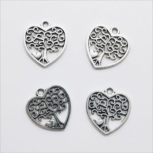 Sprzedaż hurtowa 100 sztuk serce drzewo antyczne srebro Charms zawieszki do tworzenia biżuterii bransoletka kolczyki DIY brelok wisiorek 18*17mm DH0840