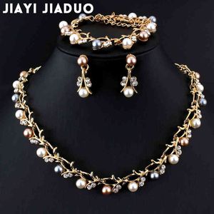 Jiayijiaduo varm imitation pärla bröllop halsband örhängen sätter brud smycken för kvinnor elegant fest present mode kostym