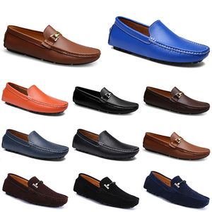 Läder Doudous Men Casual Drivings Skor Andas Mjukt Sole Ljus Tans Svart Navor Vita Blå Silver Yellows Grays Footwears All-Match Outdoor Cross-Border