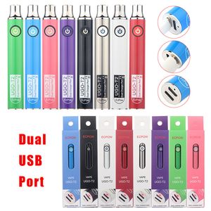 ECPow Ugo T2 Evod Pré-aqueça Vape Pen Bue Plug USB Carga 650mAh 900mah Vaporizador Vaporizador Pré-aquecimento VV 510 Linha Recarregável Bateria