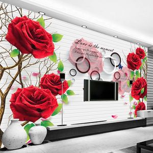 De Foto mural del papel pintado 3D circunda el fondo rosa roja Flores de pared para TV pintura de estilo europeo de la sala dormitorio Fresco