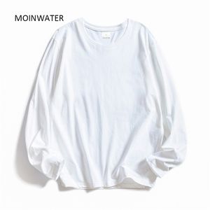 MOINWATER Donna O-Collo T-shirt manica lunga Lady White Cotton Top T-shirt nera da donna Soft Casual MLT1901 220307