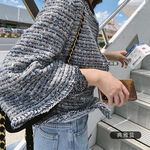 Autumn Winter Women Jacket Coat 2022 Femme Luxury Runway Fashion Tweed Plaid Slim Bat Sleeved Small Fragrance Overcoat