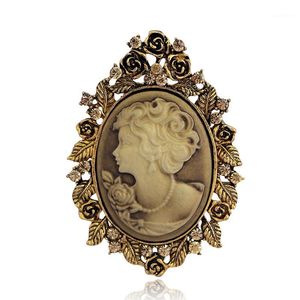 Pins, Brooches Wholesale- Vintage Wedding Accessories Joyeria Cameo Beauty Queen For Women Crystal Rhinestone Gold Silver Antique Pin Brooch