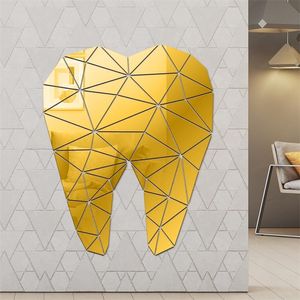Dental Care Tooth Shaped Acrylic Mirrored Wall Stickers Dentist Clinic Stomatology 3D Art Decal Orthodontics Office Decor 220217