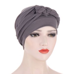 2023 Spring New Muslim Hair Loss Stretch Turban Caps Solid Color Braid Head Scarf Beanie Bonnet Party Accessories