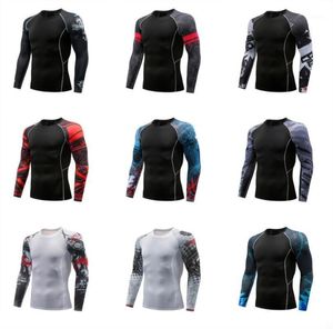 Бесплатная доставка мужская спортивная с длинным рукавом -FIT компрессионные колготки тренажерный зал рубашки для тренажерных рубашек сжатие Baselayer рубашка UV Sun1