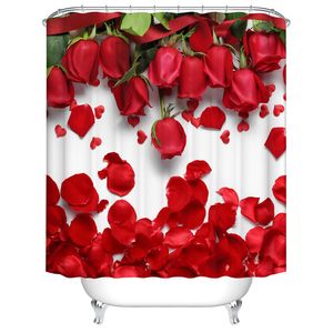 Bathroonm decorazione tende da doccia 3d fiori stampati tenda da bagno set tessuto impermeabile rosa schermo bagno Y200108