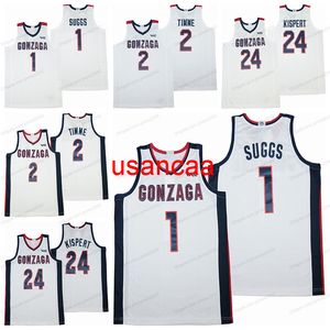 2021 Jalen Suggs College Basketball Jersey 2 Drew Timme 24 Corey Kispert Gonzaga Uomo All Stitched White Taglia S-XXXL