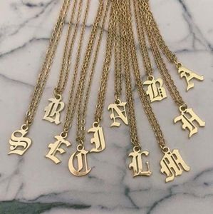 26 initial letter necklaces for women letter necklace Gold Chain stainless steel pendant necklaces old english font chains jewelry gift