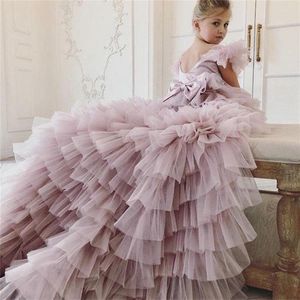 Train Ruffles Long Flower Girls Dresses For Weddings Party Children Bilder Kläd Kids Photoshoot Baby Shower Gowns