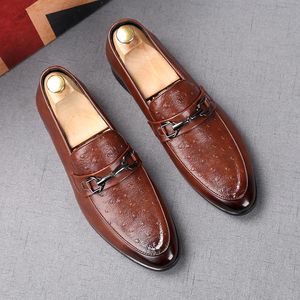Handsome Luxury Men's Business Prom Shoes Imitation ostrich pattern Soft bottom Moccasins Comfortable Wedding Pointed Toe Men Flats Loafers Footwear